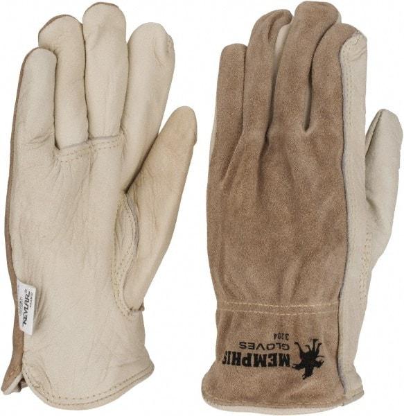 MCR Safety - Size M (8) Split Back/Grain Palm Cowhide General Protection Work Gloves - For Work & Driver, Uncoated, Full Fingered, Cream/Black/Brown, Paired - Makers Industrial Supply