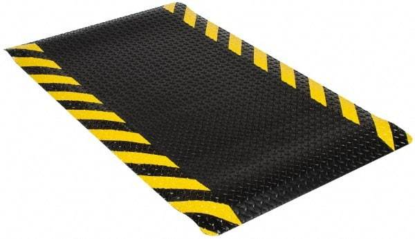 Wearwell - 5' Long x 3' Wide, Dry Environment, Anti-Fatigue Matting - Black with Yellow Chevron Borders, Vinyl with Nitrile Blend Base, Beveled on 4 Sides - Makers Industrial Supply