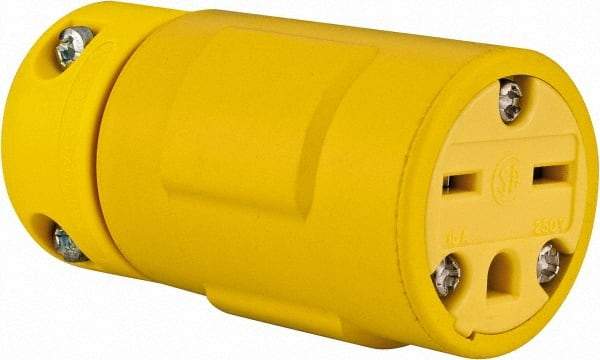 Value Collection - 250 VAC, 15 Amp, 6-15 NEMA, Straight, Ungrounded, Industrial Grade Connector - 2 Pole, 3 Wire, 1 Phase, Rubber, Yellow - Makers Industrial Supply