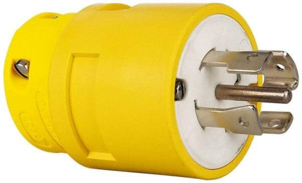 Value Collection - 347/600 VAC, 30 Amp, L23-30 NEMA, Straight, Ungrounded, Industrial Grade Plug - 4 Pole, 5 Wire, Rubber, Yellow - Makers Industrial Supply