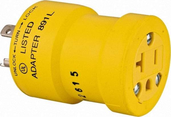 Woodhead Electrical - 1 Outlet, 125 VAC, 20 Amp, Yellow, Single Outlet Adapter - 5-20, L5-20 NEMA Configuration, CSA Certified, CSA File LR6837, UL File E10176, UL Listed - Makers Industrial Supply