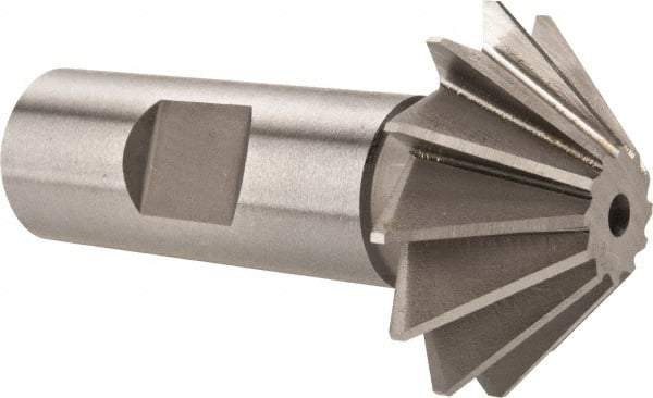 Made in USA - 1-1/2" Diam x 1/2" Width of Cut, 45° Included Angle, Shank Connection, High Speed Steel Single Angle Cutter - 3/4" Shank Diam, 2-3/4" Overall Length, Right Hand Cut, Uncoated - Makers Industrial Supply