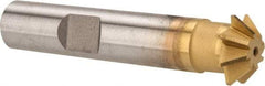 Made in USA - 1/2" Diam x 1/8" Width of Cut, 45° Included Angle, Shank Connection, High Speed Steel Single Angle Cutter - 3/8" Shank Diam, 2-1/8" Overall Length, Right Hand Cut, TiN Coated - Makers Industrial Supply