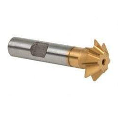 Made in USA - 3/4" Diam x 3/16" Width of Cut, 45° Included Angle, Shank Connection, High Speed Steel Single Angle Cutter - 3/8" Shank Diam, 2-1/8" Overall Length, Right Hand Cut, TiN Coated - Makers Industrial Supply