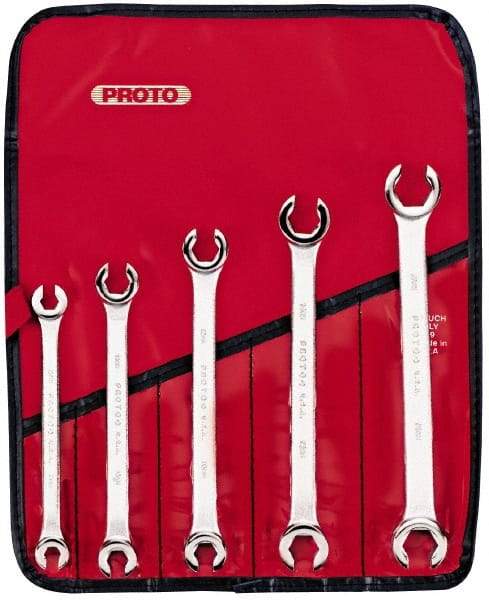 Proto - 5 Piece, 7mm x 8mm to 15mm x 17mm, 12 Point Flare Nut Wrench Set - Metric Measurement Standard, Satin Finish, Comes in Pouch - Makers Industrial Supply