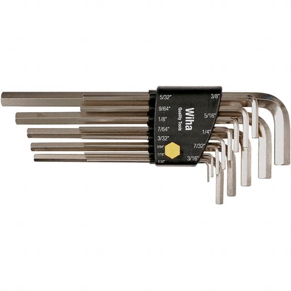 Wiha - 13 Piece, L-Key Long Arm Hex Key Set - 0.05 to 3/8" Range, Nickel Plated - Makers Industrial Supply