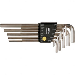 Wiha - 13 Piece, L-Key Long Arm Hex Key Set - 0.05 to 3/8" Range, Nickel Plated - Makers Industrial Supply