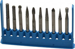 Made in USA - 10 Piece, 1/8" Shank Burr Set - Tungsten Carbide - Makers Industrial Supply