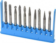 Made in USA - 10 Piece, 1/8" Shank Burr Set - Tungsten Carbide - Makers Industrial Supply