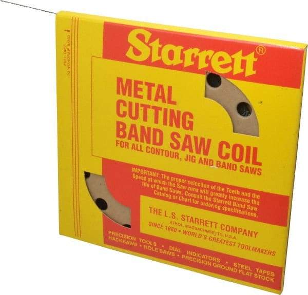 Starrett - 1/8" x 100' x 0.025" Carbon Steel Band Saw Blade Coil Stock - 18 TPI, Toothed Edge, Straight Form, Raker Set, Flexible Back, No Rake Angle, Constant Pitch, Contour Cutting - Makers Industrial Supply