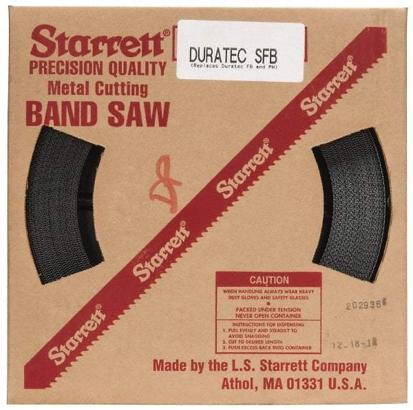 Starrett - 1" x 100' x 0.035" Carbon Steel Band Saw Blade Coil Stock - 14 TPI, Toothed Edge, Straight Form, Raker Set, Flexible Back, No Rake Angle, Constant Pitch, Contour Cutting - Makers Industrial Supply