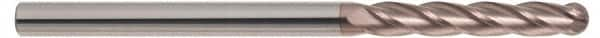 SGS - 5/16" Diam, 1-5/8" LOC, 4 Flute Solid Carbide Ball End Mill - TiCN Finish, Single End, 4" OAL, 5/16" Shank Diam, Spiral Flute - Makers Industrial Supply