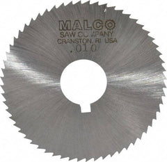 Made in USA - 2-1/4" Diam x 0.01" Blade Thickness x 5/8" Arbor Hole Diam, 60 Tooth Slitting and Slotting Saw - Arbor Connection, Right Hand, Uncoated, High Speed Steel, Concave Ground, Contains Keyway - Makers Industrial Supply