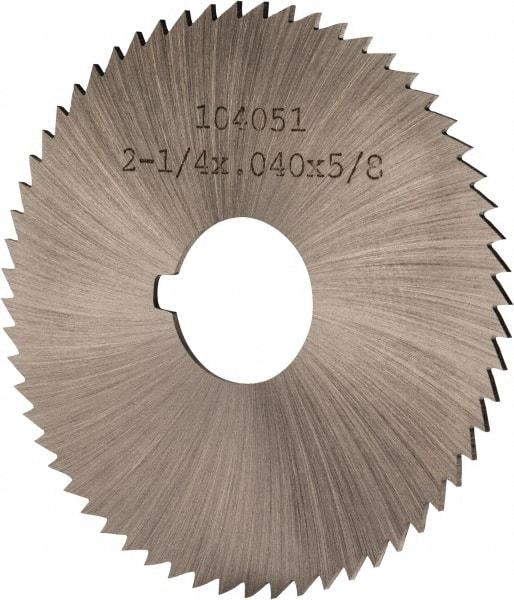 Made in USA - 2-1/4" Diam x 0.04" Blade Thickness x 5/8" Arbor Hole Diam, 60 Tooth Slitting and Slotting Saw - Arbor Connection, Right Hand, Uncoated, High Speed Steel, Concave Ground, Contains Keyway - Makers Industrial Supply