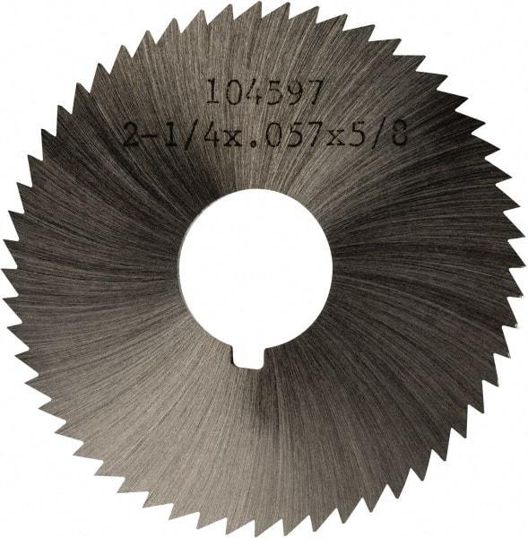 Made in USA - 2-1/4" Diam x 0.057" Blade Thickness x 5/8" Arbor Hole Diam, 60 Tooth Slitting and Slotting Saw - Arbor Connection, Right Hand, Uncoated, High Speed Steel, Concave Ground, Contains Keyway - Makers Industrial Supply