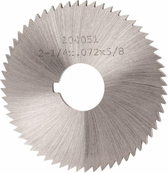 Made in USA - 2-1/4" Diam x 0.072" Blade Thickness x 5/8" Arbor Hole Diam, 60 Tooth Slitting and Slotting Saw - Arbor Connection, Right Hand, Uncoated, High Speed Steel, Concave Ground, Contains Keyway - Makers Industrial Supply