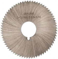 Made in USA - 2-3/4" Diam x 0.102" Blade Thickness x 3/4" Arbor Hole Diam, 72 Tooth Slitting and Slotting Saw - Arbor Connection, Right Hand, Uncoated, High Speed Steel, Concave Ground, Contains Keyway - Makers Industrial Supply