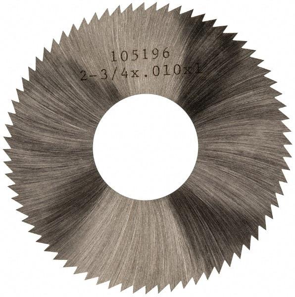 Made in USA - 2-3/4" Diam x 0.01" Blade Thickness x 1" Arbor Hole Diam, 72 Tooth Slitting and Slotting Saw - Arbor Connection, Right Hand, Uncoated, High Speed Steel, Concave Ground, Contains Keyway - Makers Industrial Supply