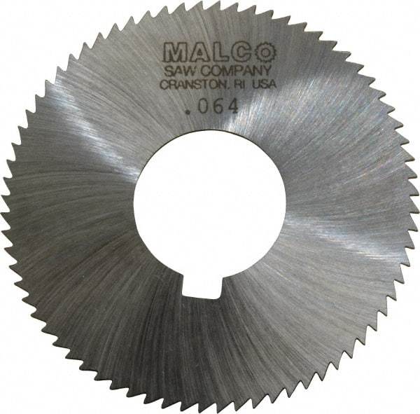 Made in USA - 2-3/4" Diam x 0.064" Blade Thickness x 1" Arbor Hole Diam, 72 Tooth Slitting and Slotting Saw - Arbor Connection, Right Hand, Uncoated, High Speed Steel, Concave Ground, Contains Keyway - Makers Industrial Supply