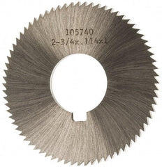 Made in USA - 2-3/4" Diam x 0.114" Blade Thickness x 1" Arbor Hole Diam, 72 Tooth Slitting and Slotting Saw - Arbor Connection, Right Hand, Uncoated, High Speed Steel, Concave Ground, Contains Keyway - Makers Industrial Supply