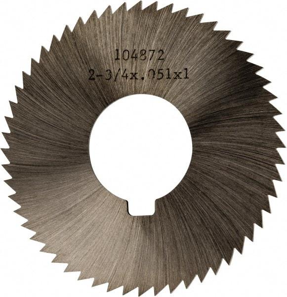 Made in USA - 2-3/4" Diam x 0.051" Blade Thickness x 1" Arbor Hole Diam, 56 Tooth Slitting and Slotting Saw - Arbor Connection, Right Hand, Uncoated, High Speed Steel, Concave Ground, Contains Keyway - Makers Industrial Supply