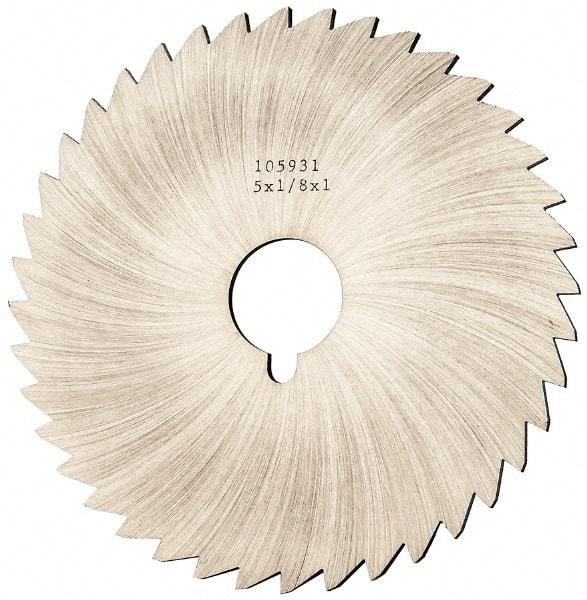 Made in USA - 5" Diam x 1/8" Blade Thickness x 1" Arbor Hole Diam, 40 Tooth Slitting and Slotting Saw - Arbor Connection, Right Hand, Uncoated, High Speed Steel, Concave Ground, Contains Keyway - Makers Industrial Supply