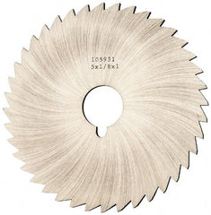 Made in USA - 5" Diam x 1/8" Blade Thickness x 1" Arbor Hole Diam, 40 Tooth Slitting and Slotting Saw - Arbor Connection, Right Hand, Uncoated, High Speed Steel, Concave Ground, Contains Keyway - Makers Industrial Supply