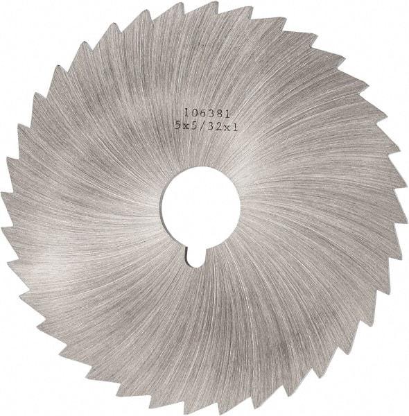 Made in USA - 5" Diam x 5/32" Blade Thickness x 1" Arbor Hole Diam, 36 Tooth Slitting and Slotting Saw - Arbor Connection, Right Hand, Uncoated, High Speed Steel, Concave Ground, Contains Keyway - Makers Industrial Supply