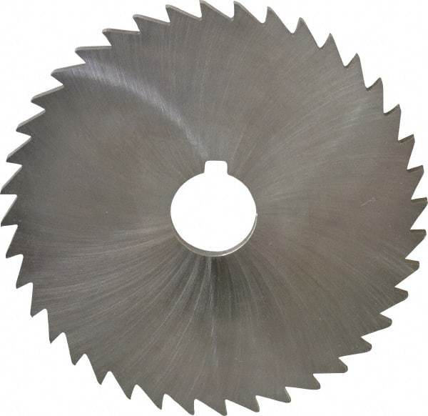 Made in USA - 5" Diam x 3/16" Blade Thickness x 1" Arbor Hole Diam, 36 Tooth Slitting and Slotting Saw - Arbor Connection, Right Hand, Uncoated, High Speed Steel, Concave Ground, Contains Keyway - Makers Industrial Supply