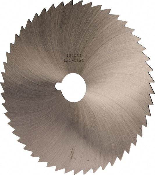 Made in USA - 6" Diam x 1/16" Blade Thickness x 1" Arbor Hole Diam, 50 Tooth Slitting and Slotting Saw - Arbor Connection, Right Hand, Uncoated, High Speed Steel, Concave Ground, Contains Keyway - Makers Industrial Supply