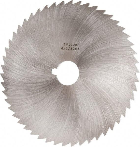 Made in USA - 6" Diam x 3/32" Blade Thickness x 1" Arbor Hole Diam, 50 Tooth Slitting and Slotting Saw - Arbor Connection, Right Hand, Uncoated, High Speed Steel, Concave Ground, Contains Keyway - Makers Industrial Supply