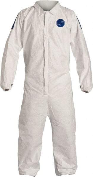 Dupont - Size M Film Laminate General Purpose Coveralls - White/Blue, Zipper Closure, Elastic Cuffs, Elastic Ankles, Serged Seams, Hazard Level D & C - Makers Industrial Supply