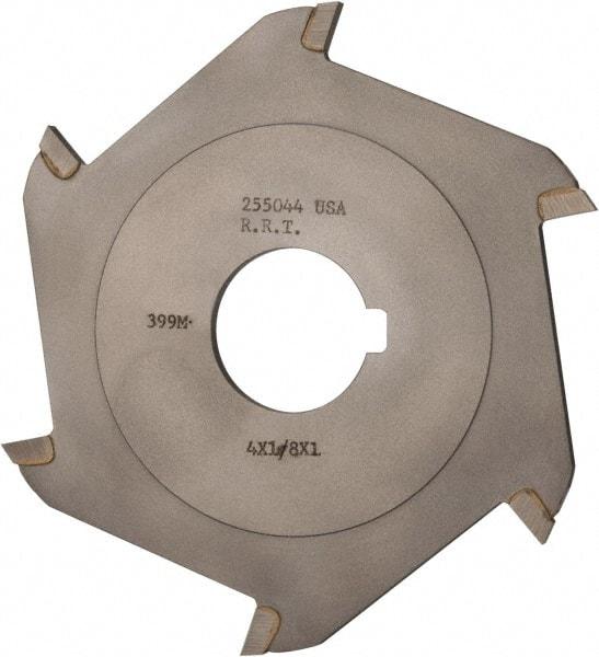 Made in USA - 4" Diam x 1/8" Blade Thickness x 1" Arbor Hole Diam, 6 Tooth Slitting and Slotting Saw - Arbor Connection, Right Hand, Uncoated, Carbide-Tipped, Contains Keyway - Makers Industrial Supply