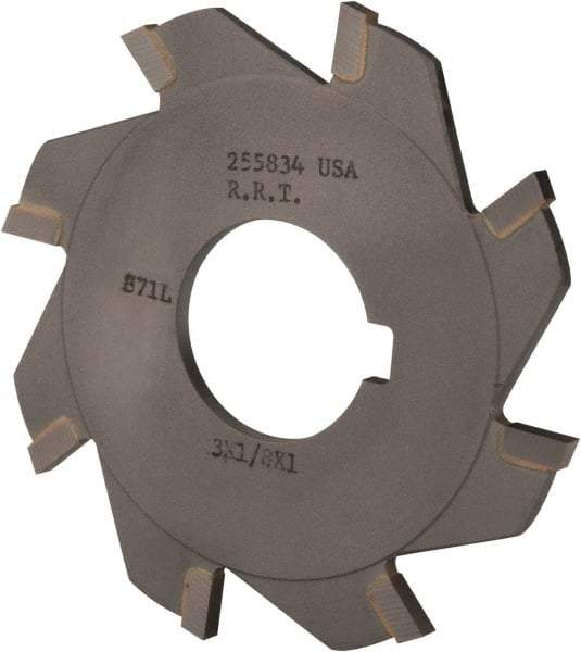 Made in USA - 3" Diam x 1/8" Blade Thickness x 1" Arbor Hole Diam, 8 Tooth Slitting and Slotting Saw - Arbor Connection, Right Hand, Uncoated, Carbide-Tipped, Contains Keyway - Makers Industrial Supply