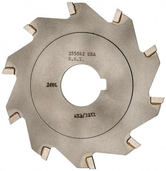 Made in USA - 4" Diam x 3/32" Blade Thickness x 1" Arbor Hole Diam, 10 Tooth Slitting and Slotting Saw - Arbor Connection, Right Hand, Uncoated, Carbide-Tipped, Contains Keyway - Makers Industrial Supply