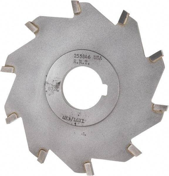 Made in USA - 4" Diam x 3/16" Blade Thickness x 1" Arbor Hole Diam, 10 Tooth Slitting and Slotting Saw - Arbor Connection, Right Hand, Uncoated, Carbide-Tipped, Contains Keyway - Makers Industrial Supply