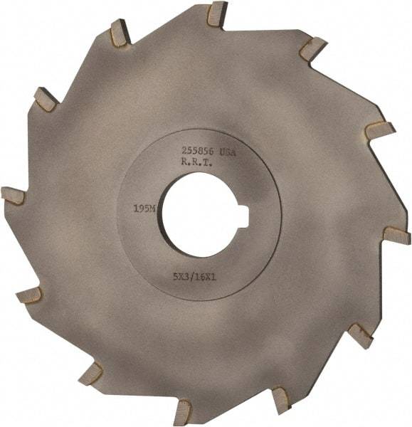 Made in USA - 5" Diam x 3/16" Blade Thickness x 1" Arbor Hole Diam, 12 Tooth Slitting and Slotting Saw - Arbor Connection, Right Hand, Uncoated, Carbide-Tipped, Contains Keyway - Makers Industrial Supply