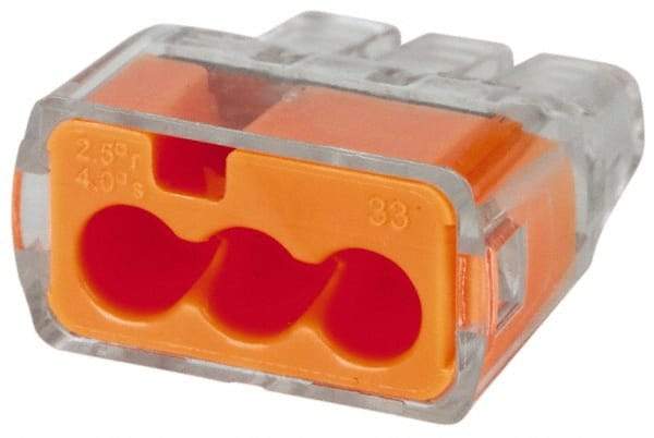 Ideal - 3 Port, 18 to 12 AWG Compatible, Push-In Wire Connector - 0.78" OAL x 0.69" OAW x 0.38" OAH, Orange - Makers Industrial Supply