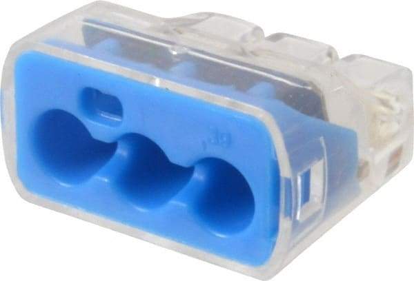 Ideal - 3 Port, 14 to 10 AWG Compatible, Push-In Wire Connector - 0.78" OAL x 0.086" OAW x 0.45" OAH, Blue - Makers Industrial Supply