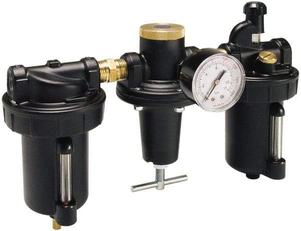 Parker - 1" NPT Port Heavy Duty 3 Piece Filter-Regulator-Lubricator FRL Unit - Metal Bowl, 240 SCFM, 250 Max psi, 13" High, Automatic Drain - Makers Industrial Supply