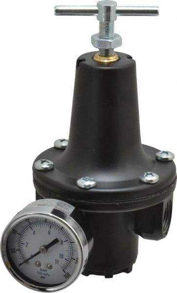 Parker - 1/2 NPT Port, 300 CFM, Zinc Heavy-Duty T-Handle Regulator - 2 to 125 psi Range, 300 Max psi Supply Pressure, 1/4" Gauge Port Thread, 3-1/2" Wide x 6-3/4" High - Makers Industrial Supply