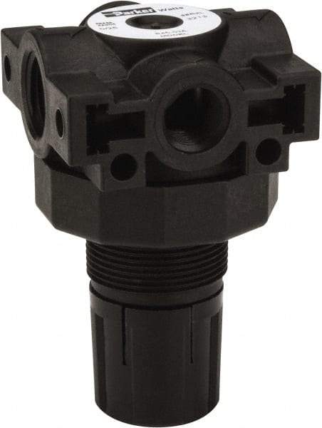 Parker - 3/8 NPT Port, Plastic Miniature Regulator - 0 to 25 psi Range, 150 Max psi Supply Pressure, 1/4" Gauge Port Thread, 2.06" Wide x 3.43" High - Makers Industrial Supply