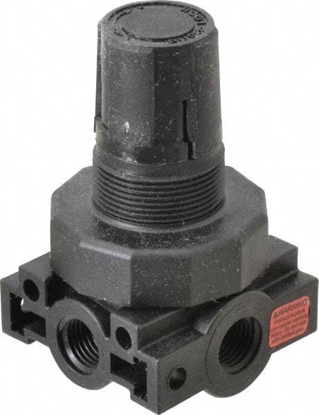 Parker - 1/4 NPT Port, Plastic Miniature Regulator - 0 to 60 psi Range, 150 Max psi Supply Pressure, 1/4" Gauge Port Thread, 2.06" Wide x 3.43" High - Makers Industrial Supply