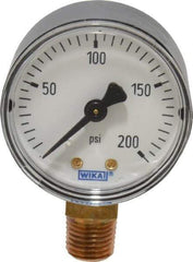 Wika - 2" Dial, 1/4 Thread, 0-200 Scale Range, Pressure Gauge - Lower Connection Mount, Accurate to 3-2-3% of Scale - Makers Industrial Supply