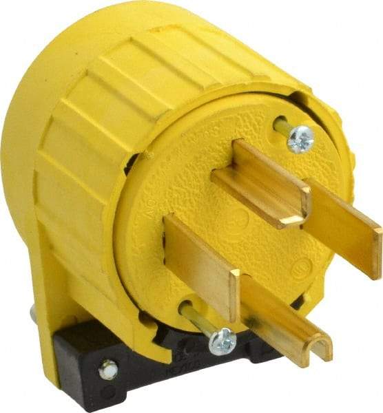 Pass & Seymour - 125/250 VAC, 30 Amp, 14-30P NEMA, Angled, Ungrounded, Specification Grade Plug - 3 Pole, 4 Wire, Yellow - Makers Industrial Supply