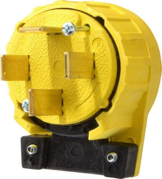 Pass & Seymour - 120/208 VAC, 60 Amp, 18-60P NEMA, Angled, Ungrounded, Specification Grade Plug - 4 Pole, 4 Wire, Yellow - Makers Industrial Supply