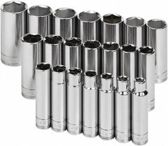 SK - 21 Piece 1/2" Drive Deep Socket Set - 6 Points, 10 to 32mm, Metric Measurement Standard - Makers Industrial Supply