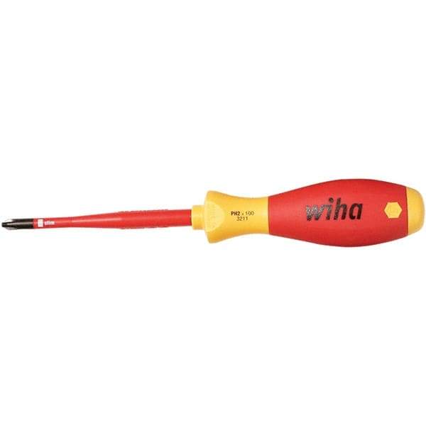 Wiha - #2, 8-19/64" OAL, Insulated Phillips Screwdriver - 3-15/16" Blade Length, Straight Shank, Acetate Handle - Makers Industrial Supply