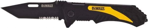 DeWALT - 3-1/4" Blade, 8" OAL, Partially Serrated Clip Point Folding Knife - 4-1/2" Closed Length, Plastic, 1 Blade, 1 Edge - Makers Industrial Supply