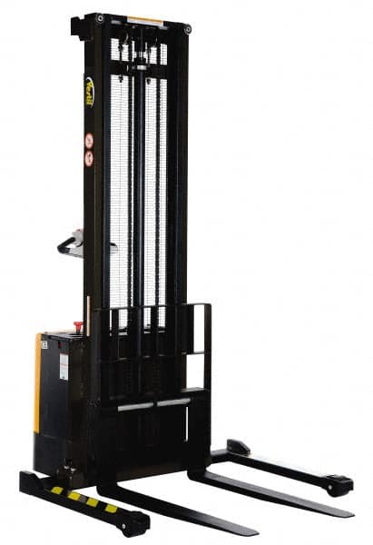 Vestil - 2,000 Lb Capacity, 150" Lift Height, Battery Powered Stacker - 2-1/8" Lowered Height, 42-1/4" Fork Length, 57-7/8" Overall Width - Makers Industrial Supply